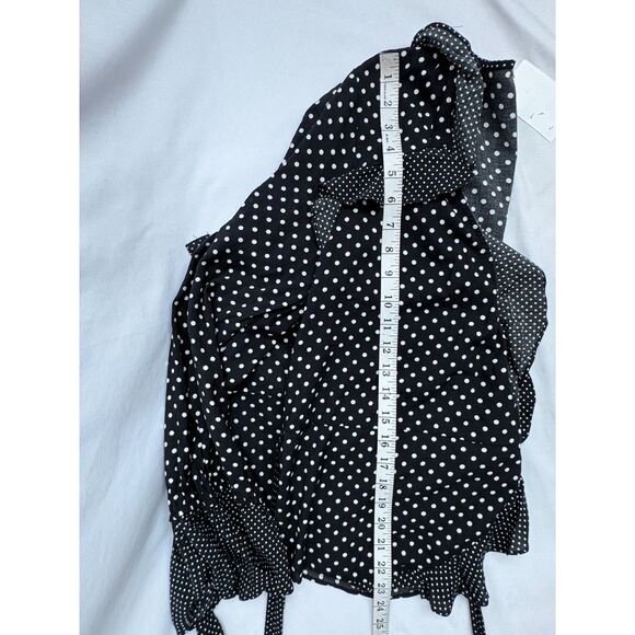 H&M NWT Black Polka Dot Ruffle Wrap Blouse Size 10 Belted Career Office Pinup - Picture 10 of 10